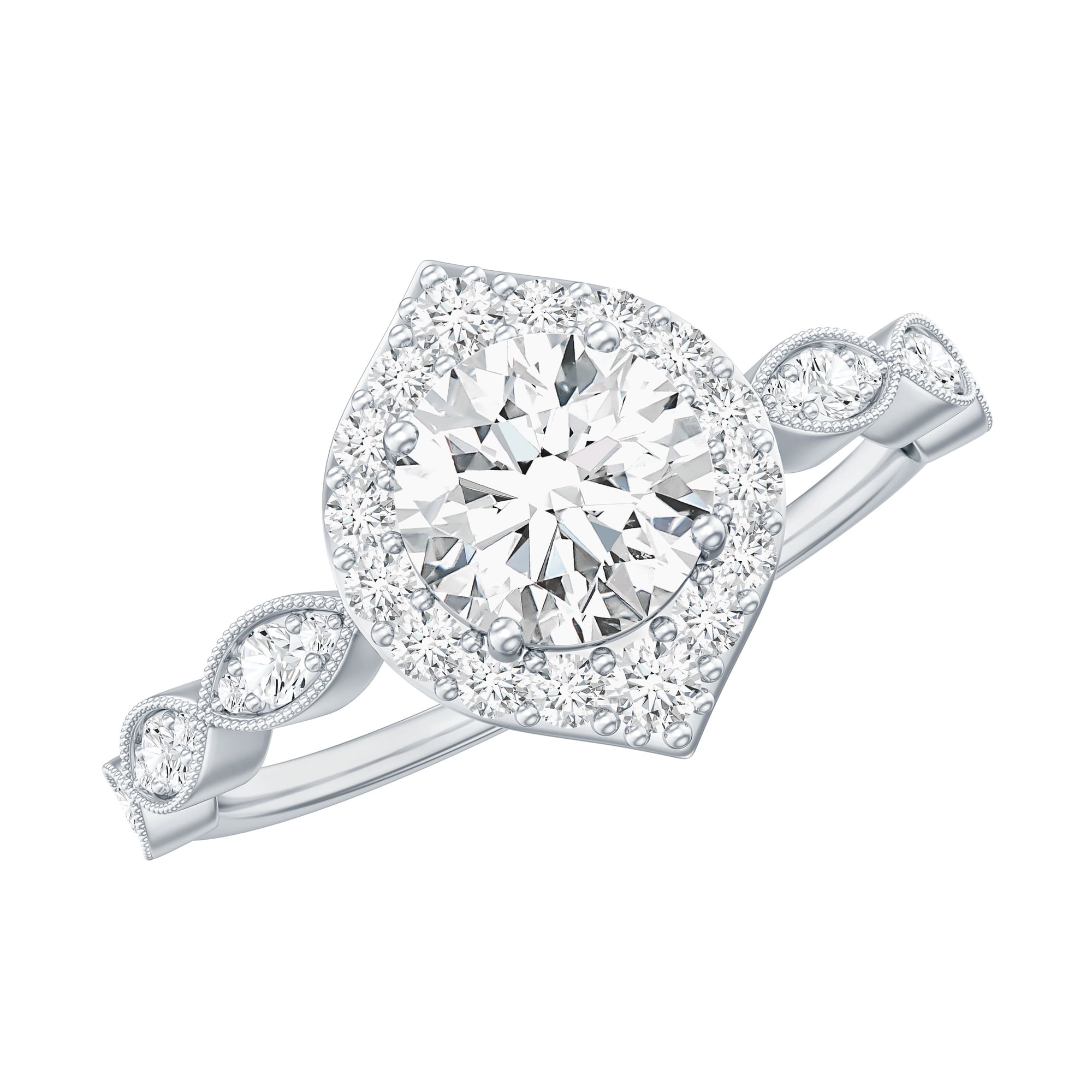 Rosec Jewels - Certified Moissanite Engagement Ring for Women (D-VS1 Quality) - Vintage Halo Ring - Ready to Gift with Jewelry Box, US 5.00