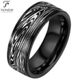 thumbnail image 2 of Tungsten Carbide Band w/ Flowing River Damascus Design 8mm Ring in Black or Blue, 2 of 5