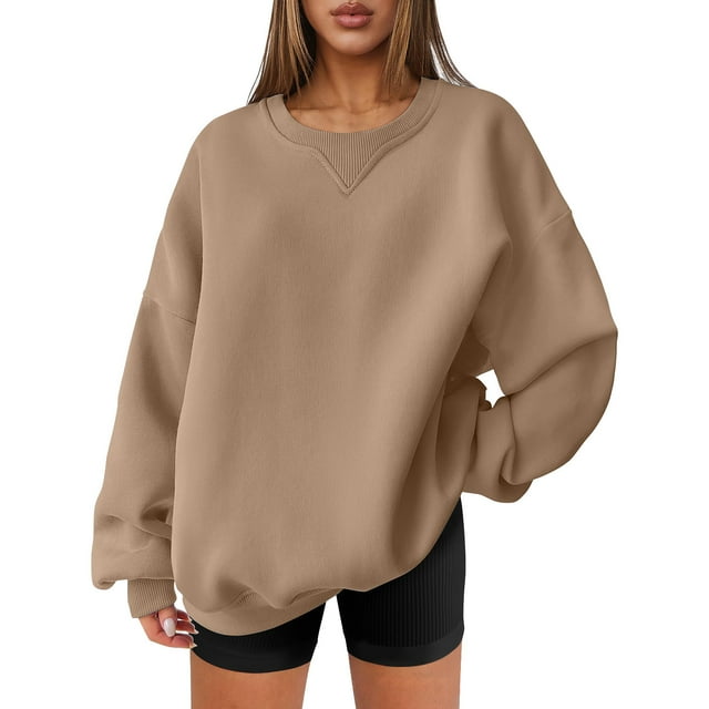 Timegard Hauts pour Femmes Chandails en Molleton Surdimensionnés Col Rond Manches Longues Blouse Automne Hiver Décontractée Pull Ample