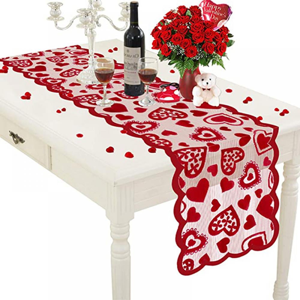 Red Vintage Lace Table Runner Mats Wedding Party Valentine's Day Dining Decor 