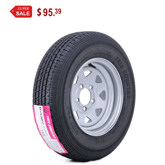 Free Country Trailer Tire Wheel Assembly ST175/80R13 6-Ply C 91M 5 Lug on 4.5" PCD Silver Spoke Rim