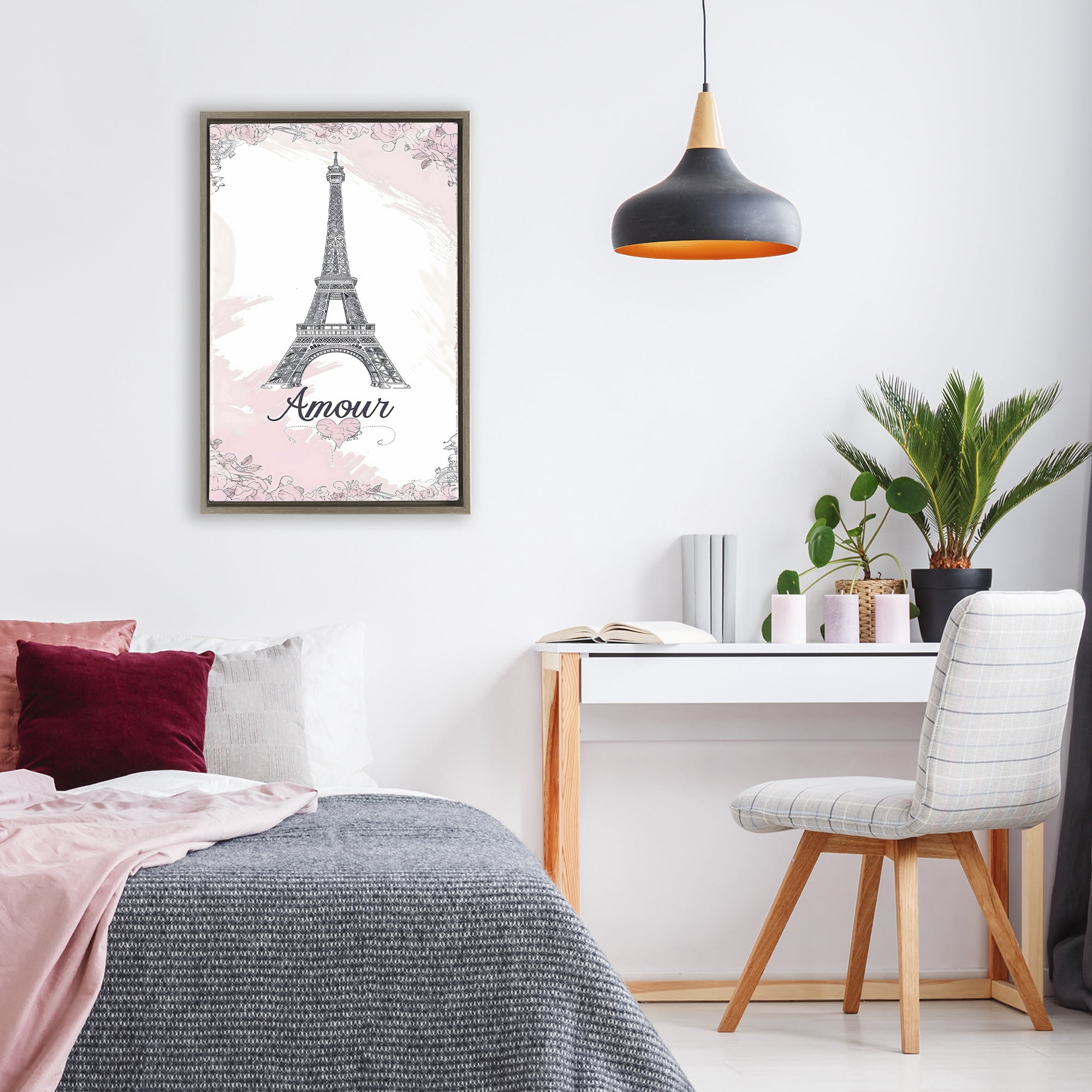 Stupell Industries Amour Vintage Eiffel Tower Brown Framed Floater Canvas Wall Art, design by Creative Studio