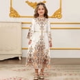 thumbnail image 2 of Staki Toddler Abaya Girls Muslim Ramadan Abaya Kids Long Sleeve V Neck Lace Prayer Dress Middle East Arabic Kaftan Dress with Belt 6Y 7Y 8Y White,8-9 Years, 2 of 7