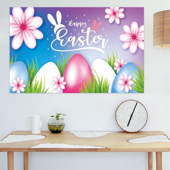Easter Eggs- Easter Banner Holiday Decorations Egg Bunny Flag Background Cloth Holiday Party Photo Background