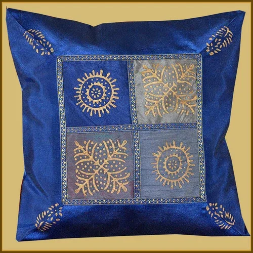 Blue Silk Gold Block Printing Pillow Cover/Cushion Cover From India!!