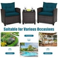 thumbnail image 6 of Gymax Set of 3 Rattan Furniture Set Patio Cushioned Conversation Set Sofa Peacock Blue, 6 of 7