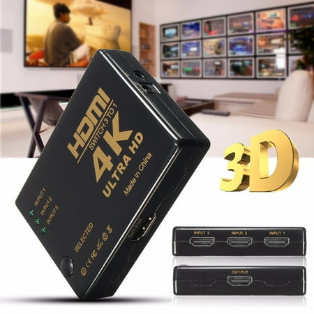Wireless Television 3 Ports U ltra HD 4K*2K H DMI Splitter Switch 3in 1out Amplifier Full HD 1080P TV Switcher Box Adapter for HDTV DVD Xbox 360 PC + Wireless Remote ()