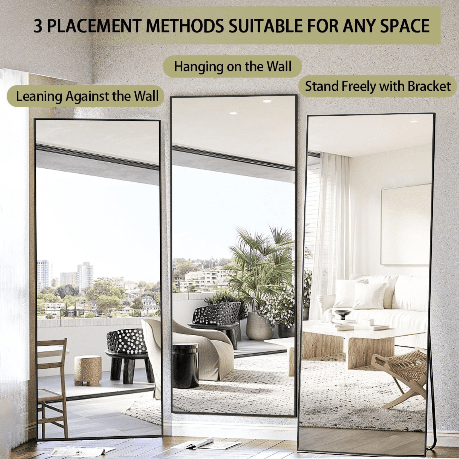 Lumora 71"x30.1" Full Length Floor Mirror Rectangular Freestanding Leaning Wall-Mounted Mirror, Black