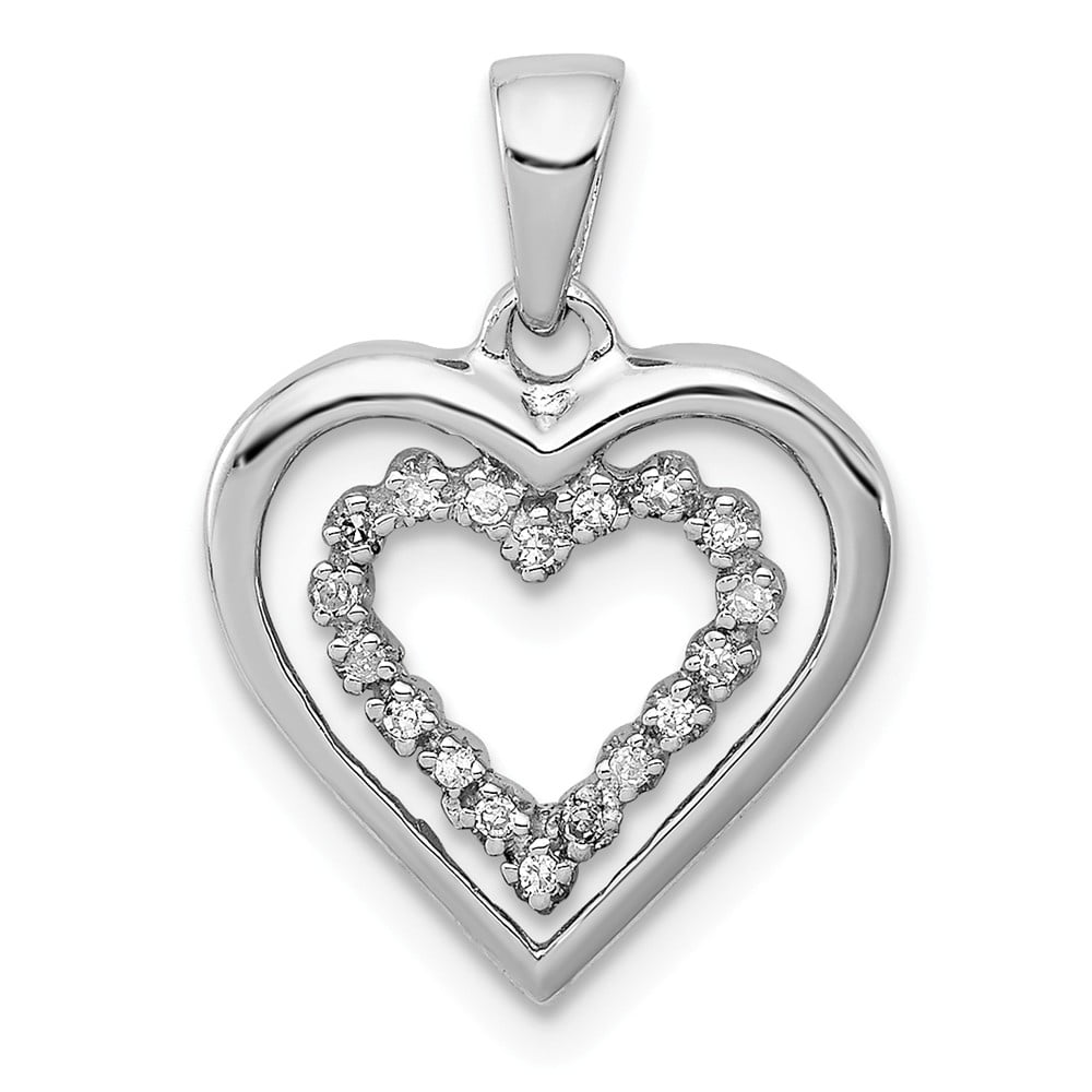 19mm x 13mm Solid 925 Sterling Silver CZ Cubic Zirconia Heart Charm Pendant 