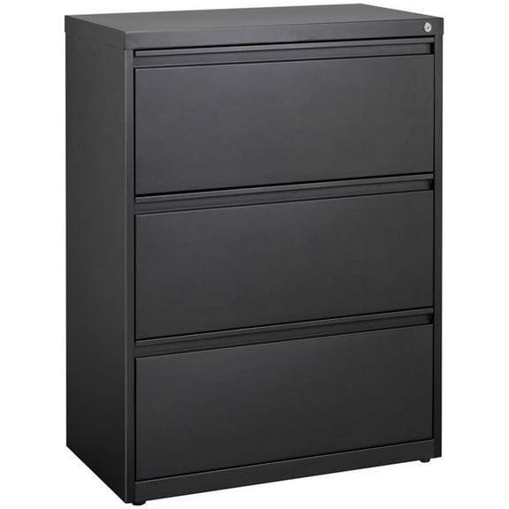 Scranton & Co Metal 30" 3-Drawer Modern Lateral Filing Cabinet in Black