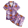 thumbnail image 4 of NIEWTR Halloween Short Sleeve Pajamas Set For Kids Girls Pumpkin Ghost Print Collared Tops and Shorts Pjs Set Breathable Relax Fit Kids Halloween 2 Pieces Nightwear, 4 of 5