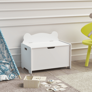 DECMAY Kids Toy Box, Children Wooden Organizer Storage Chest with Safety Hinged Lid for Ages 2  (White)