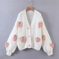 thumbnail image 4 of Trendfront Womens Strawberry Print Cardigan Sweater Long Sleeve Button Front Knit Jacket Cute Fruit Graphic Casual Cropped Outerwear, 4 of 8