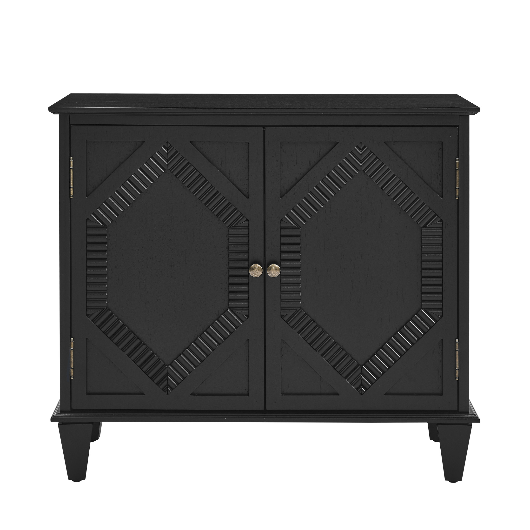Noble House 33.6" Retro Wooden Sideboard Buffet Cabinet with Geometric Accent, Adjustable Shelf for Living Room, Black