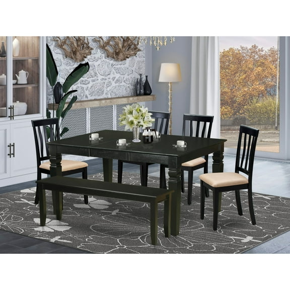 East West Furniture  6 Piece Dining Set- a Dining Table and 4 Chairs with a Bench, Black(Seat Type Options) WEAN6D-BLK-C