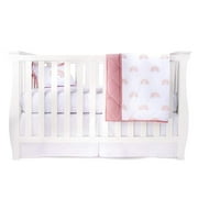 Baby Crib Bedding Sets for Girls  4 Piece Set Includes Crib Sheet, Quilted Blanket, Crib Skirt and Baby Pillowcase  Pink Rainbow Design