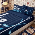 thumbnail image 3 of Meiyoeat Eat Sleep Hockey Print Zipper Full Size Comforter Sets with Fitted Sheet and 2 Pillowcases, Ball Gamer Zipper Bedding Set, Navy Light Blue,4pcs,Navy Blue Reversible, 3 of 6