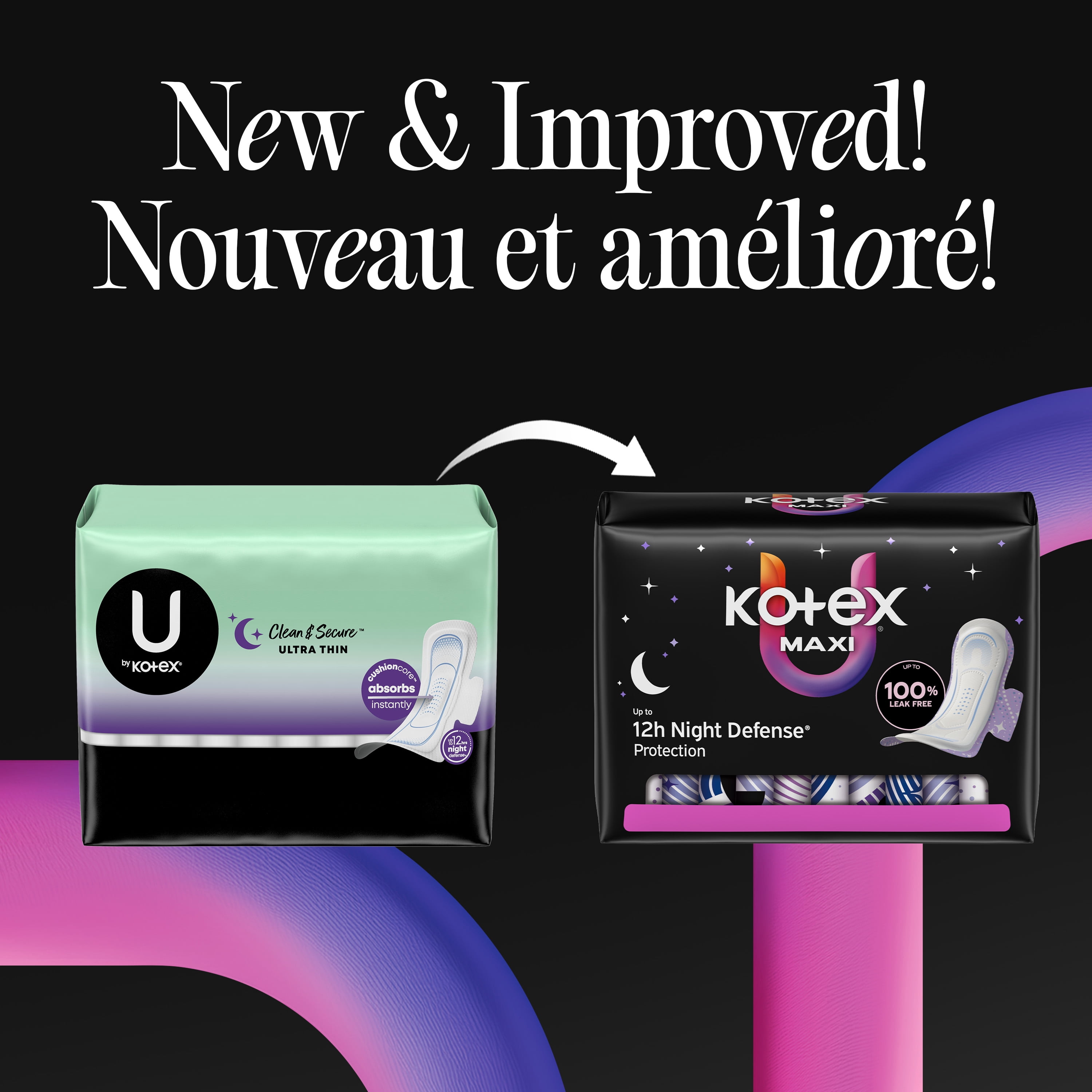 Serviettes maxi de nuit Kotex, 39 unités