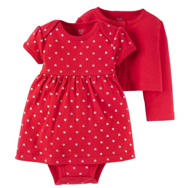 Carter's - Carters Infant Girls Red Heart Dress &amp; Cardigan Sweater