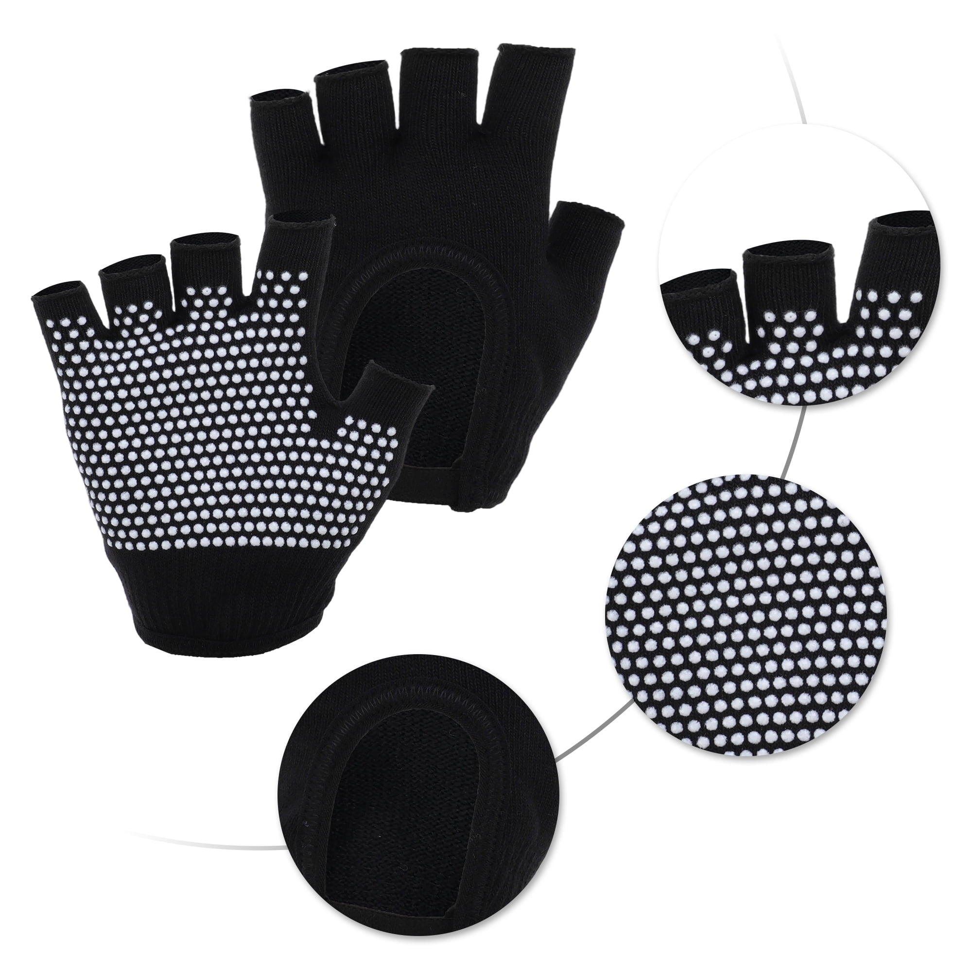 Unique Bargains Fingerless Yoga Gloves Designed One Size 1Pair Black