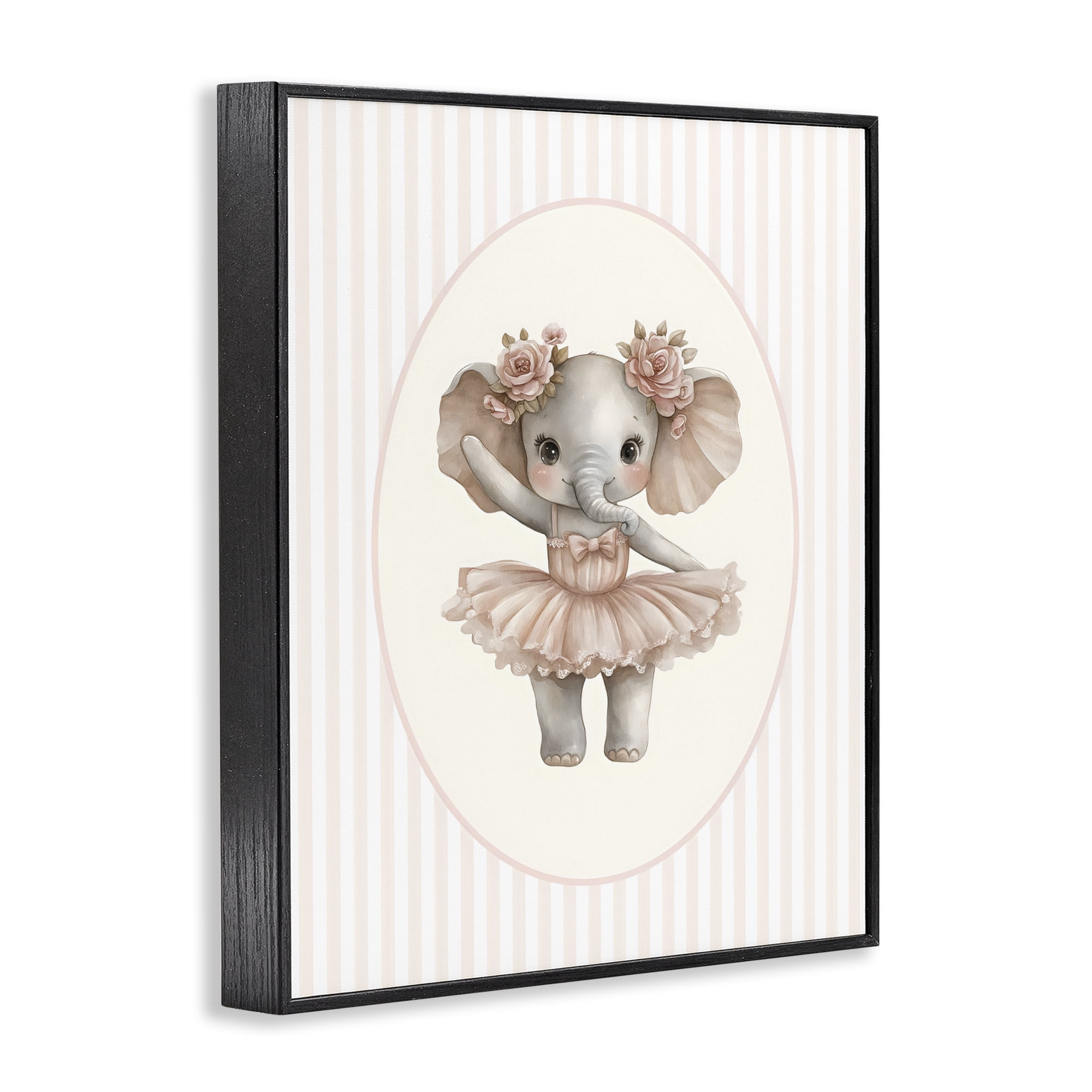 Stupell Industries Nursery Ballerina Elephant Striped Black Framed Giclee Art, design by LSR Design Studio