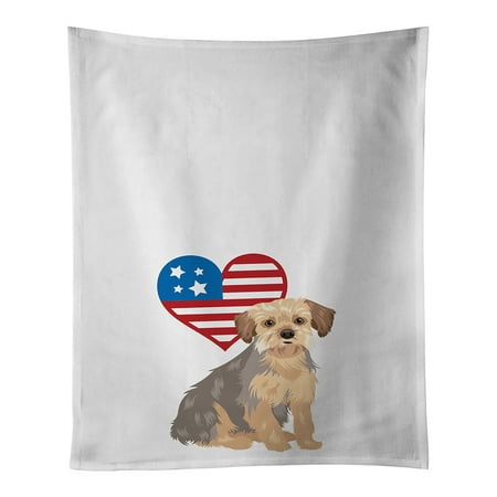 

Yorkie Blue and Tan #1 Patriotic White Kitchen Towel Set of 2 19 in x 28 in