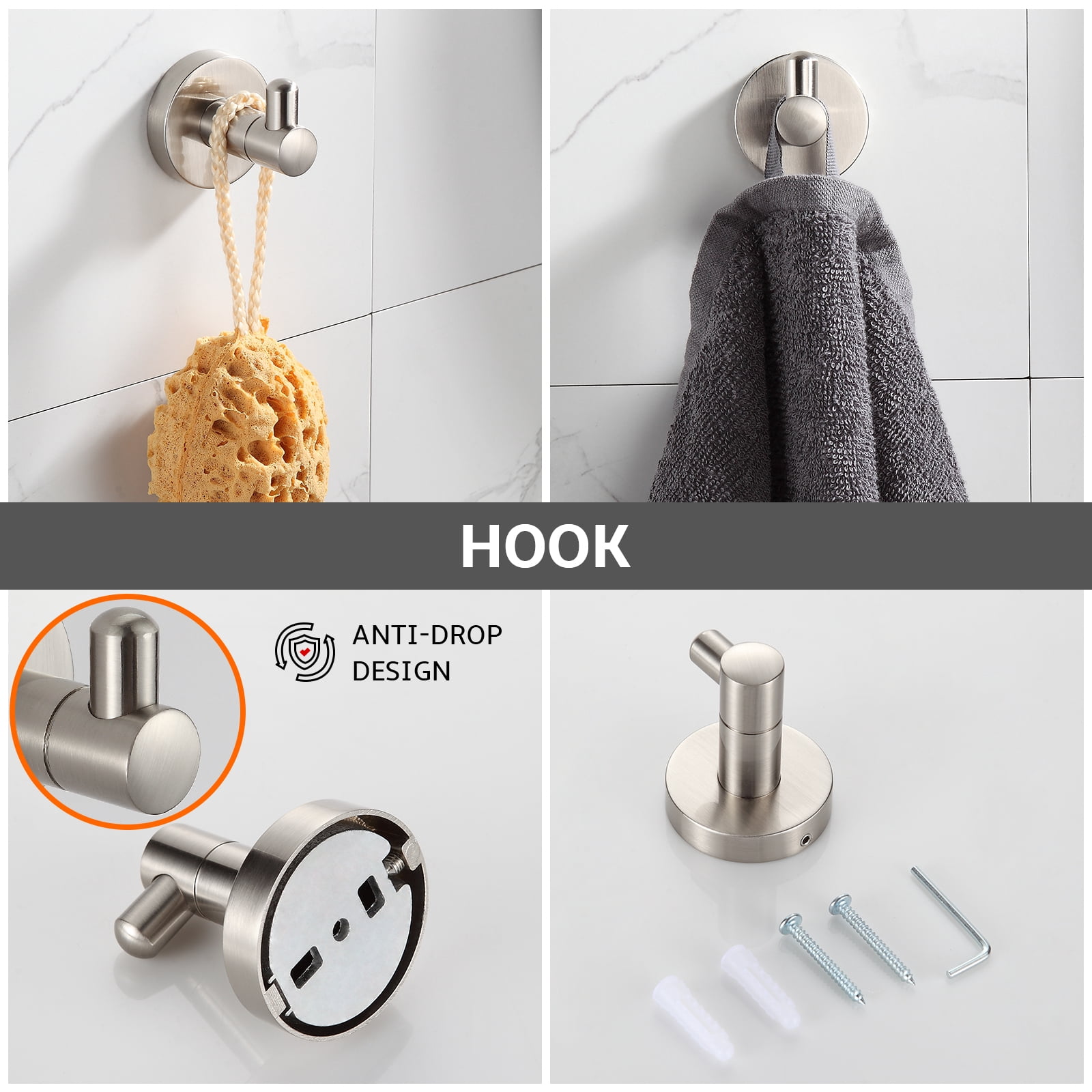 BGL Bathroom Hardware Set Brushed Nickel 4-Pieces Bathroom Towel Rack 24 Inches Adjustable Bathroom Accessories Set