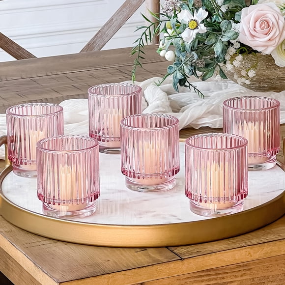 Portavelas Votive con forma de vela Kate Aspen, cristal acanalado, color rosa