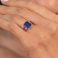 thumbnail image 4 of Gem Stone King 925 Sterling Silver and 10k Yellow Gold Blue Lapis and Red Created Ruby 3 Stone Engagement Ring for Women (4.05 Cttw, Emerald Cut Cut 10X8MM, Size 9), 4 of 4