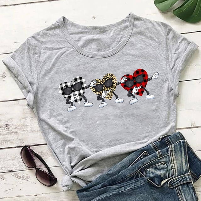 Blouse d'Été Grande Taille à Manches Courtes pour Femmes, Imprimé Léopard, Amour, T-shirt Ample à Manches Courtes, Col Rond, Hauts, T-shirt à Col en V pour Femmes en Liquidation