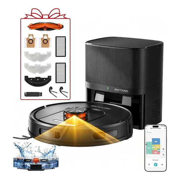 Aspiradora Robot Inteligente Aspira Y Trapea Con Alexa Aspiradora Robótica con Estación de Autovaciado, Navegación LiDAR, Mapeo de Hogar, Ideal para Pelo de Mascotas, Pisos Duros y Alfombras
