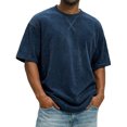 thumbnail image 2 of Men's Corduroy Crew Neck Short Sleeve T-Shirt, Loose Fit Casual Summer Textured Top, Fashion Streetwear M, 2 of 6