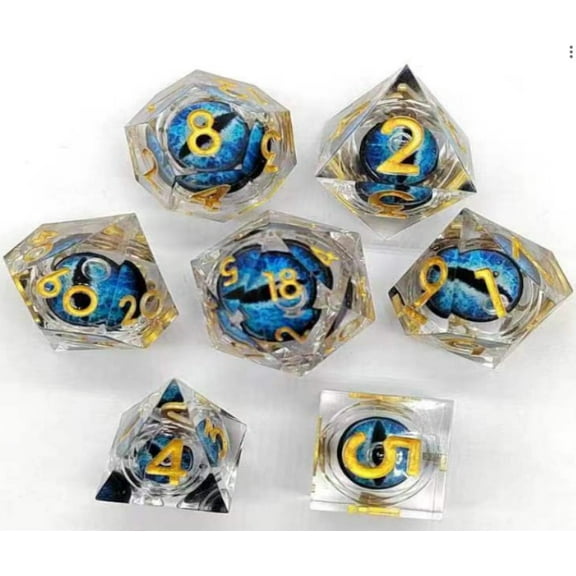Galactic Dice Premium Dice Sets - Clear Blue Dragon Eyes Sharp Resin Set of 7 Dice