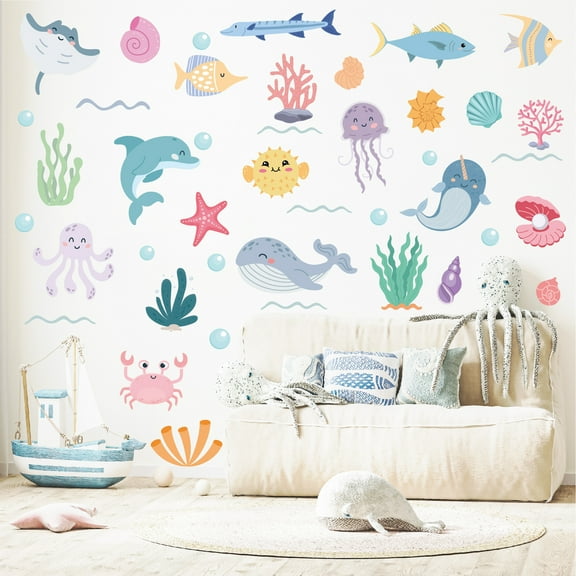 58 Pcs Decals Cartoon Wall Stickers Peel and Stick for Living Room Bedroom Bathroom Boys Girls Playroom Study Room Decor