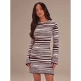 thumbnail image 2 of Crew Neck Long Sleeve Mini Dress with Striped Pattern and Flared Cuffs, 2 of 5