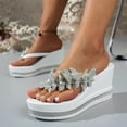 thumbnail image 3 of Womens Platform Flip Flops Butterfly Rhinestone Glitter Wedge Sandals Fashionable Slip on Wedges Heels Slides White Size 7.5, 3 of 8
