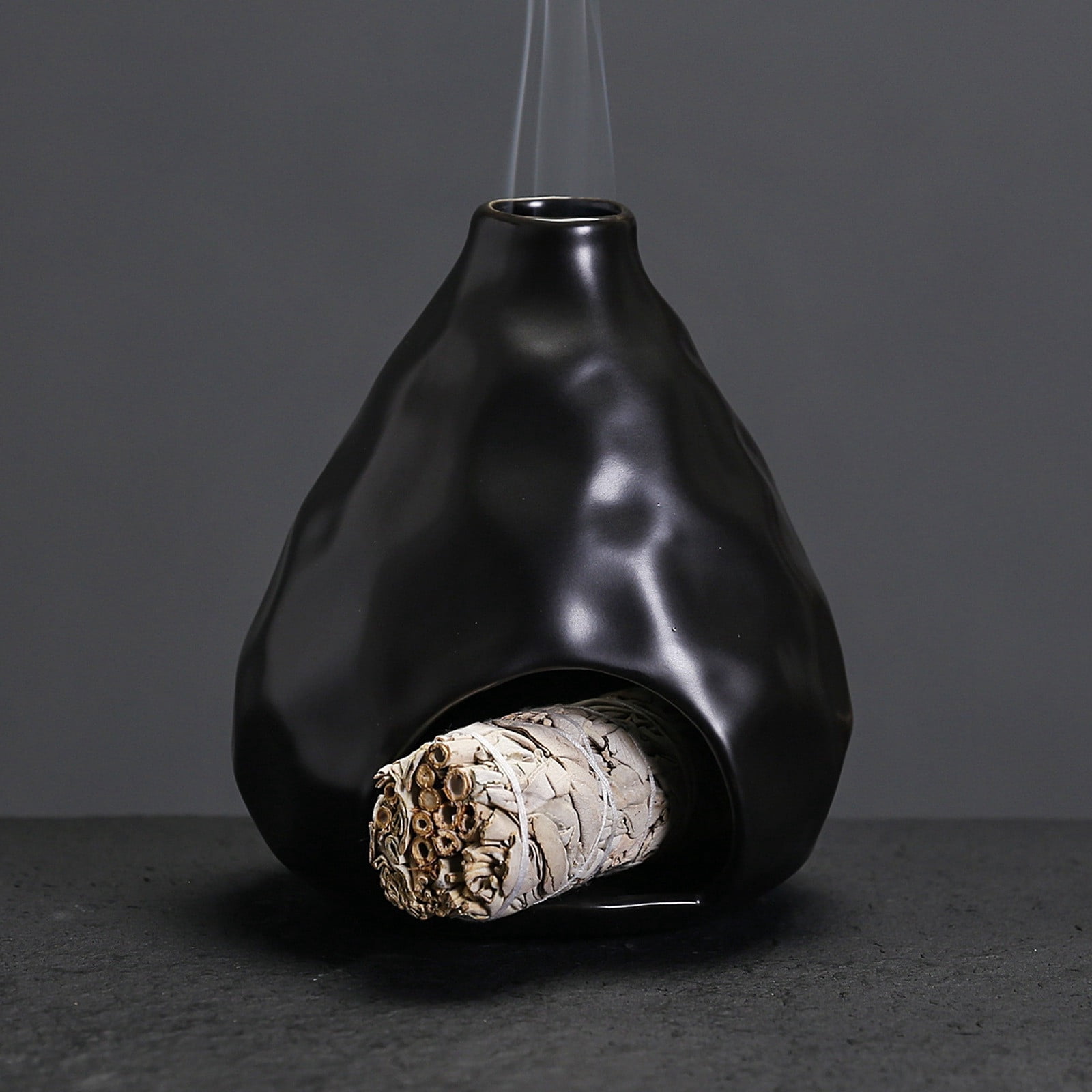 5" Ceramic Incense Burner Bowl - Handmade Sacred Wood & Sage Burning Holder for Energy Cleansing, Smudging, Yoga & Meditation - Ash Collector with Rough Texture