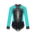 thumbnail image 3 of Lejafay Girls Sparkly Rhinestone Long Sleeve Rhythmic Gymnastics Dance Leotard Figure Ice Skating Blue Green 14, 3 of 7