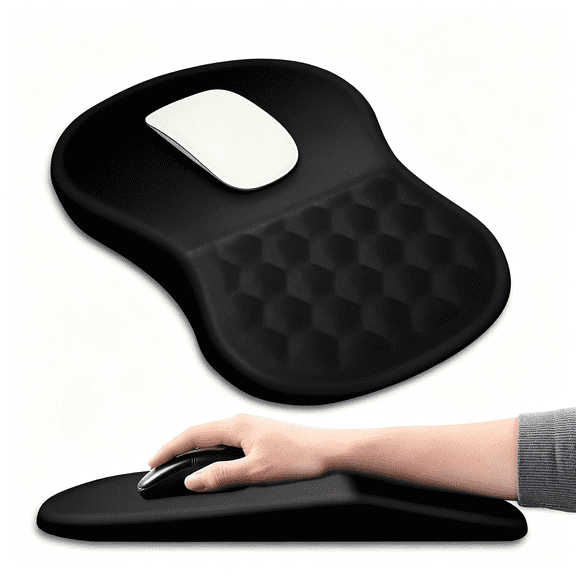 GJX Ergonomic Mouse Pad Wrist Support with Massage Design,Wrist Rest Pain Relief Mousepad with Memory Foam&Non-Slip Pu Base,Mouse Pads for Wireless Mouse & Desk (12X8 ",Black)