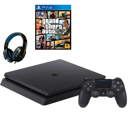 Pre-Owned Sony 2215B PlayStation 4 Slim 1TB Gaming Console Black with GTA V Game BOLT AXTION Bundle