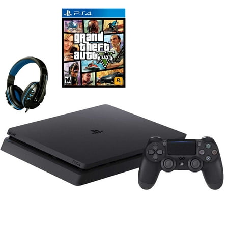 Sony 2215A PlayStation 4 Slim 500GB Gaming Console Black with GTA V Game BOLT AXTION Bundle Used