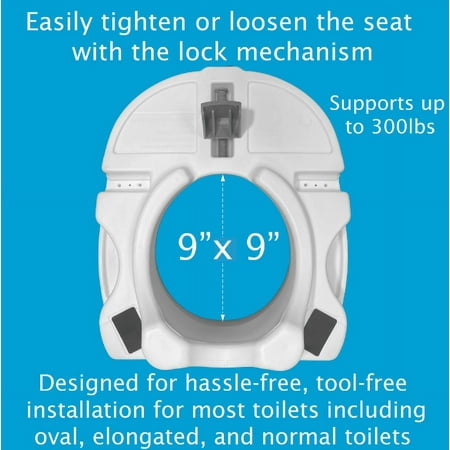 Carex High Rise Toilet Seat with Lock, Standard Fit, Adds 5 in Height for Round & Elongated Toilets, 300lb Capacity