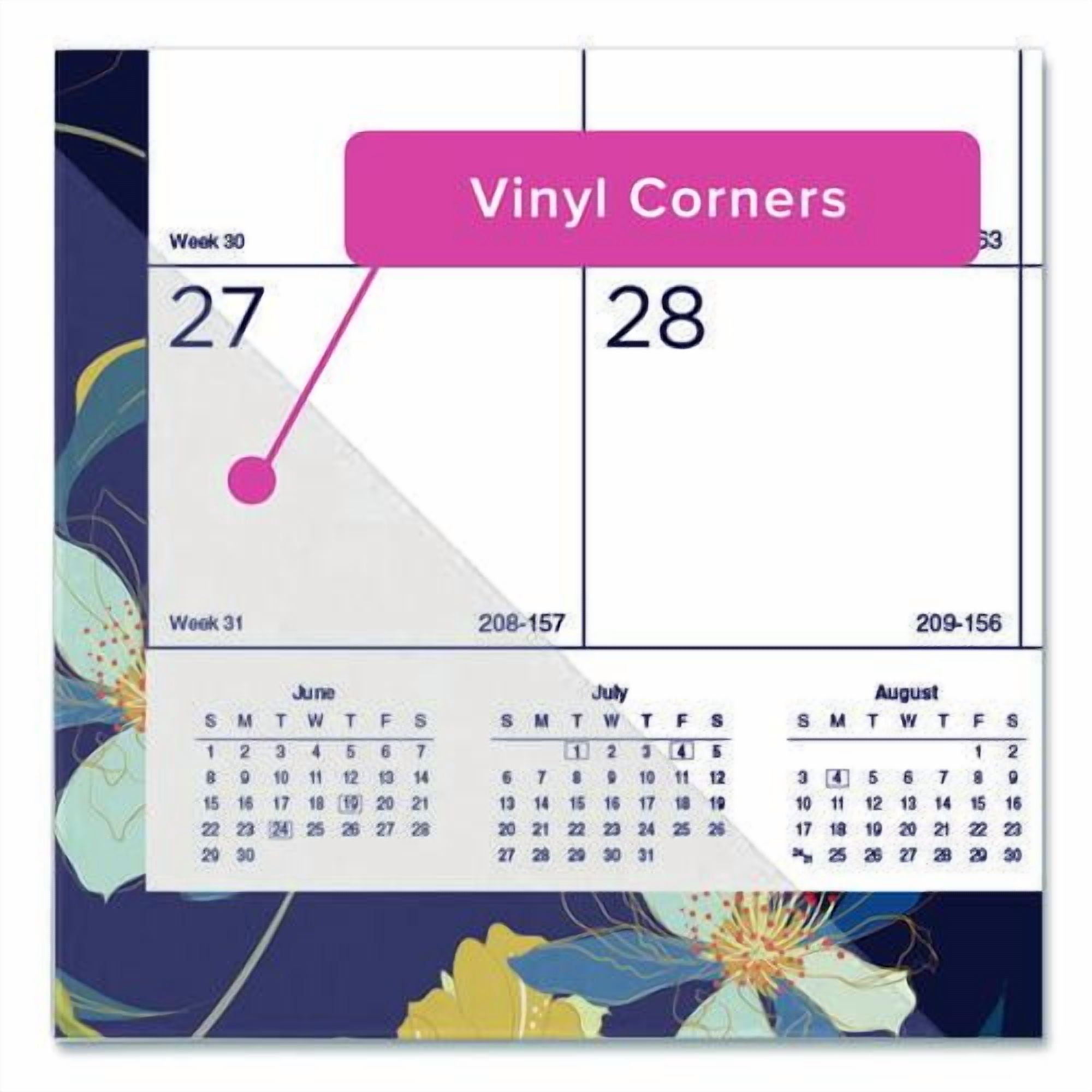 Academic 18-Month Desk Pad Calendar, Floral Artwork, 22 x 17, White/Multicolor Sheets, Black Headband, July 2025 to Dec 2026 | Bundle of 2