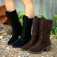 thumbnail image 2 of Aihuaihua Suede Lace Up Mid Calf Boots for Women Vintage Heel Boots Fall Winter Trendy Suede Mid Calf Short Boot Fall Boots for Women 2025, 2 of 10