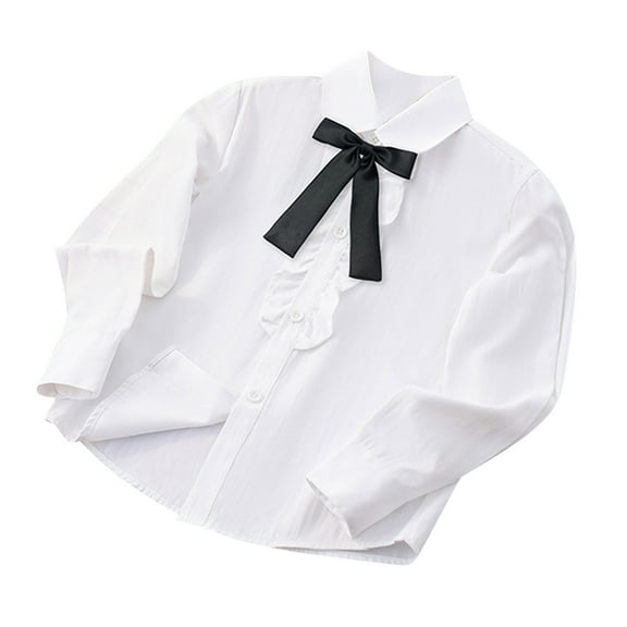 ZACPNCV Uniform Shirts for Girls Ruffle Princess Lace Collar Long Sleeve Button Down Bowknot Blouse Black 8-10 Years
