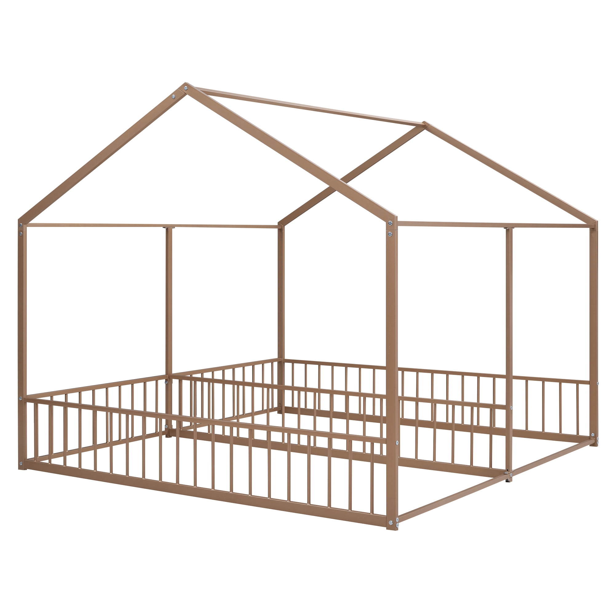Bellemave Double Twin Size Floor Bed, Metal Shared Platform Beds for 2 Kids, Montessori House Bed for Toddler Boys Girls Teens(Gold)