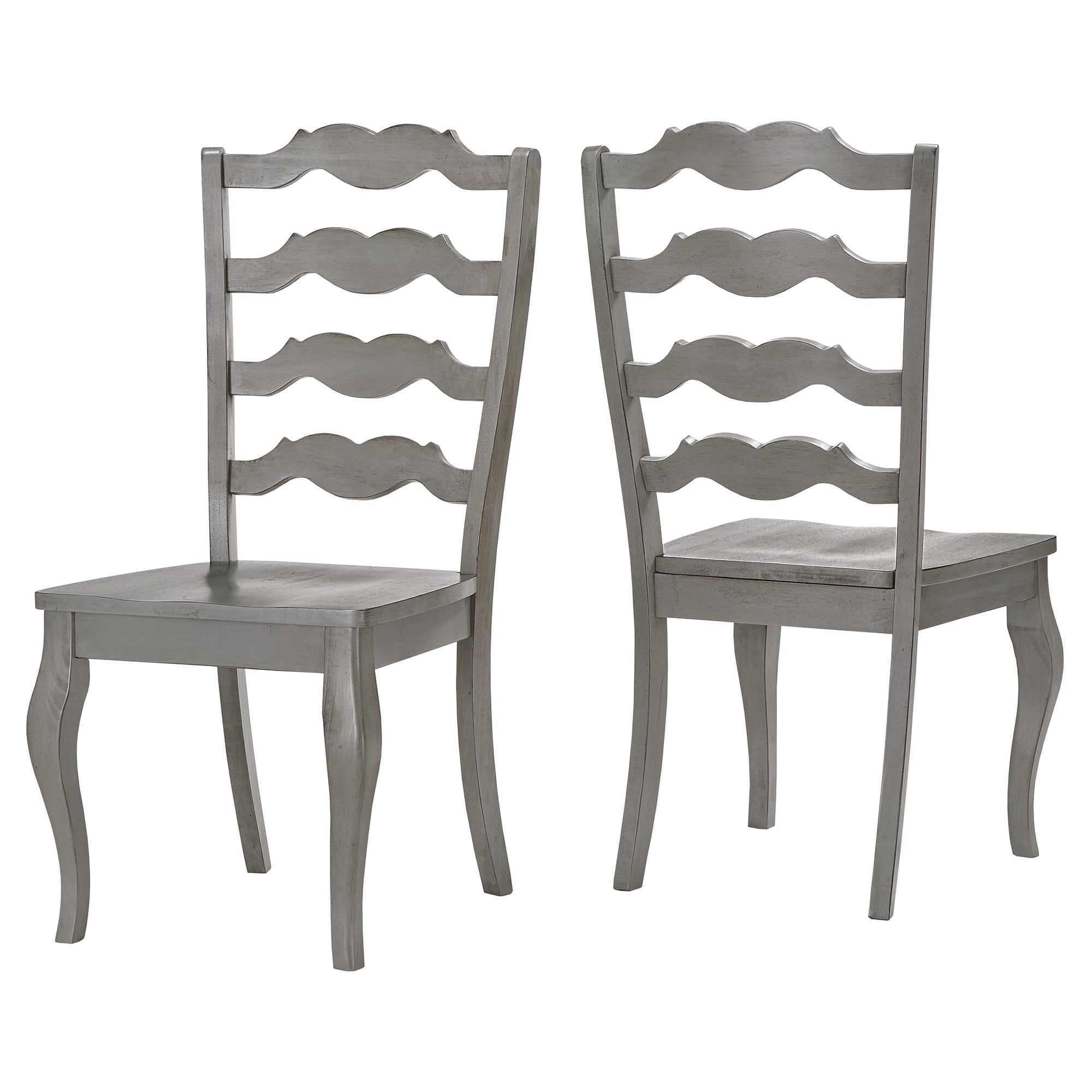 Weston Home Farmhouse French Ladder Back Wood Dining Side Chairs, Antique Grey (Set of 2)
