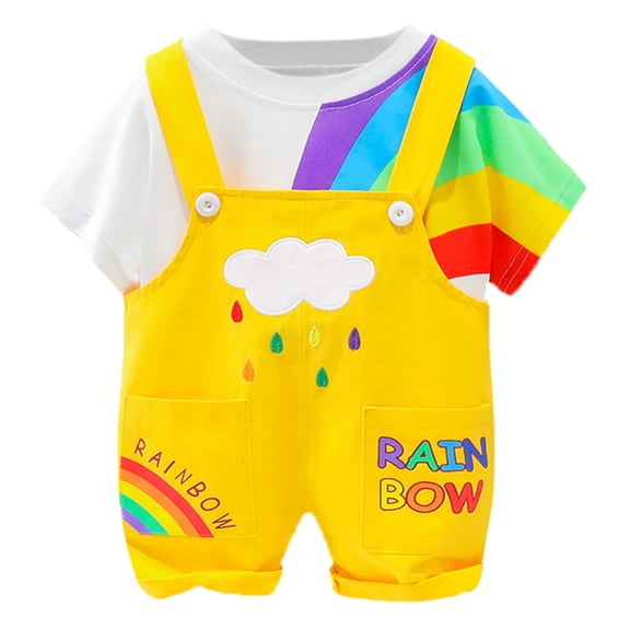 Mercatoo Suspender Printed Girl Rainbow Summer Pants Baby Tops Overalls Outfits Boy Set Girls Toddler Summer Outfits for Girls