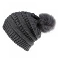 thumbnail image 2 of ZOELNIC Womens Winter Knitted Beanie Hat with Faux Fur Pom Warm Knit Skull Cap Beanie for Women, Gray, 2 of 5