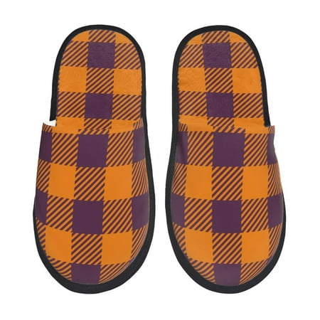 Balery Fall Buffalo Plaid Slient Indoor Furry Fleece Comfort House Shoes Soft Non-Slip Home Shoes Cotton slippers House Slippers-- Medium